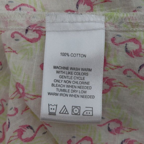 Foxcroft Women 6 Pink Flamingo Green Palm Leaf Collared Button Shirt Top Blouse - Picture 9 of 12